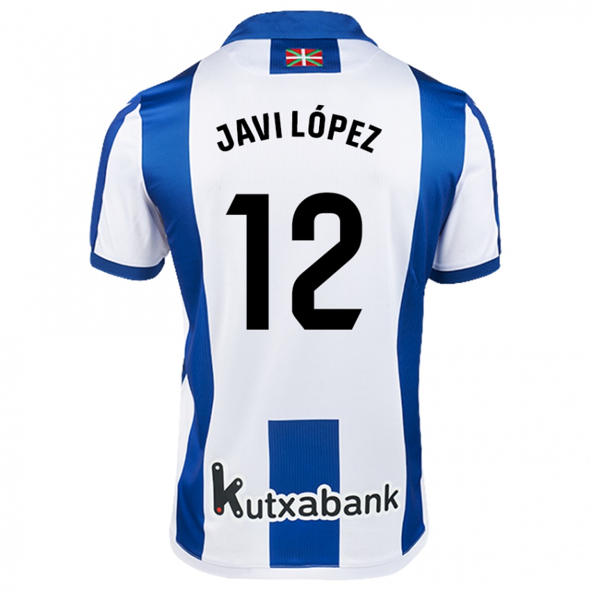 Kinder Javi López #12 Weiß Blau Heimtrikot Trikot 2024/25 T-Shirt