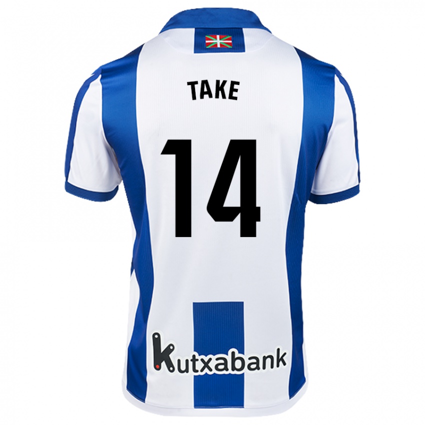 Kinder Takefusa Kubo #14 Weiß Blau Heimtrikot Trikot 2024/25 T-Shirt