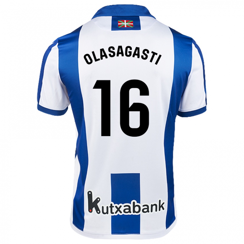 Kinder Jon Ander Olasagasti #16 Weiß Blau Heimtrikot Trikot 2024/25 T-Shirt