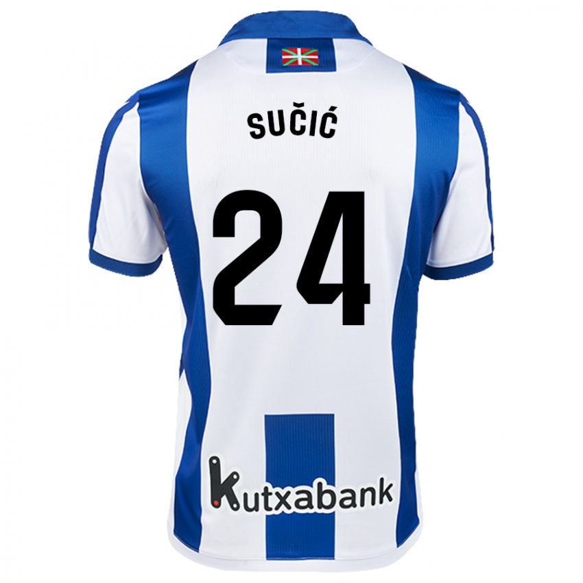 Kinder Luka Sucic #24 Weiß Blau Heimtrikot Trikot 2024/25 T-Shirt