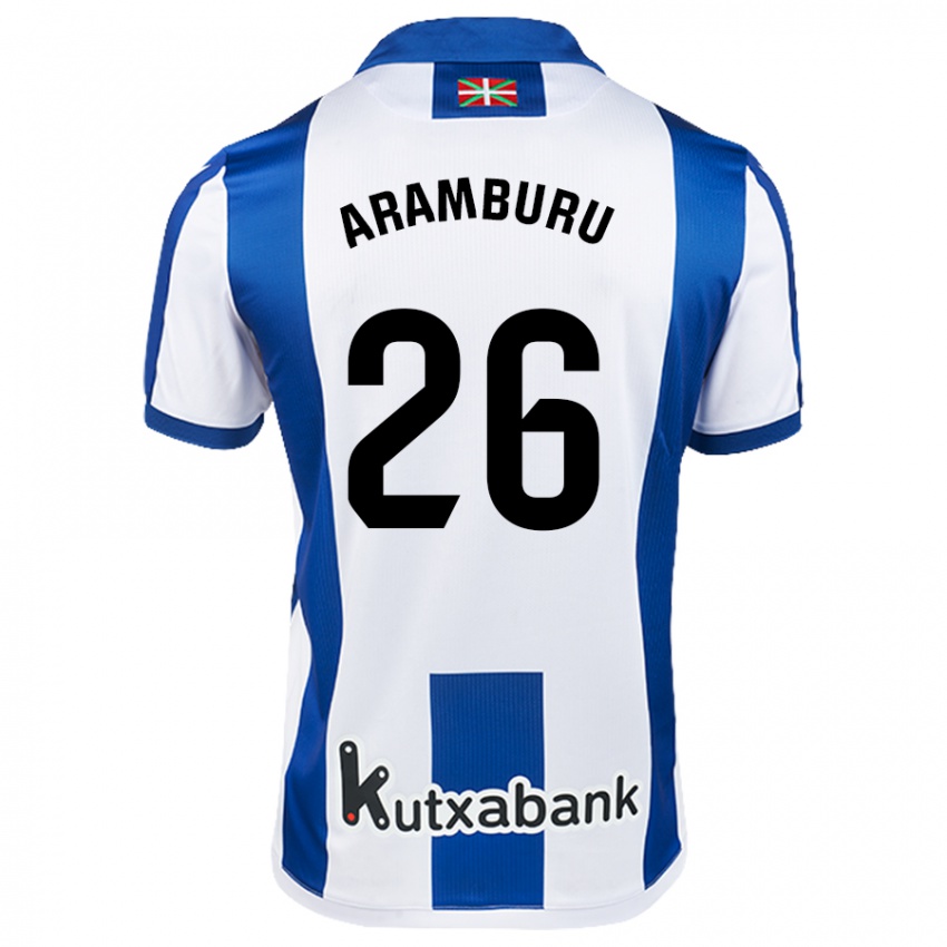 Kinder Jon Aramburu #26 Weiß Blau Heimtrikot Trikot 2024/25 T-Shirt