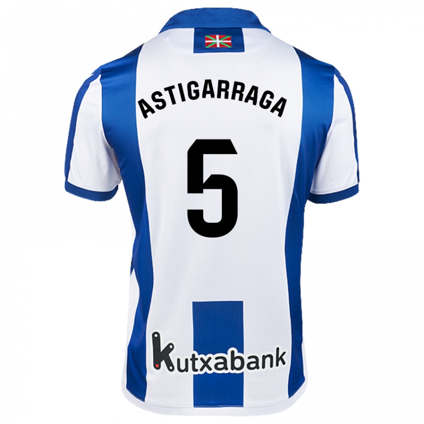 Kinder Eneko Astigarraga #5 Weiß Blau Heimtrikot Trikot 2024/25 T-Shirt