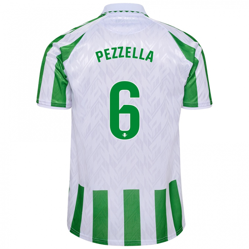 Kinder Germán Pezzella #6 Grün Weiße Streifen Heimtrikot Trikot 2024/25 T-Shirt