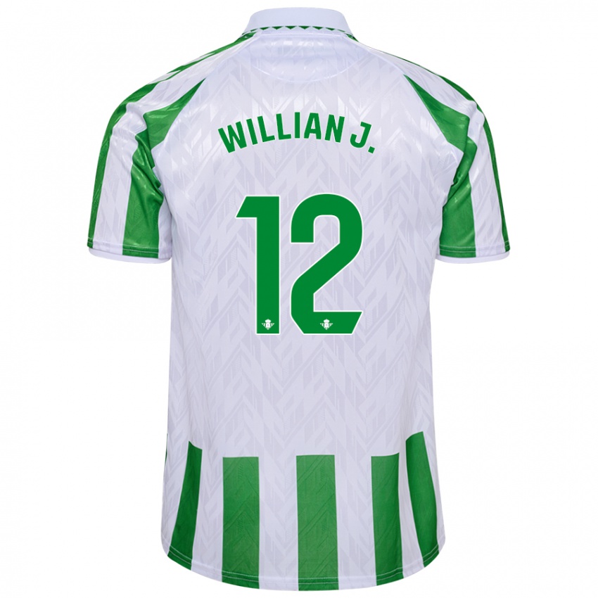 Kinder Willian José #12 Grün Weiße Streifen Heimtrikot Trikot 2024/25 T-Shirt