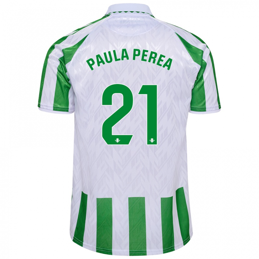 Kinder Paula Perea Ramírez #21 Grün Weiße Streifen Heimtrikot Trikot 2024/25 T-Shirt