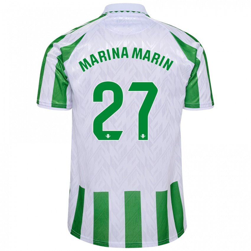 Kinder Marina Marín #27 Grün Weiße Streifen Heimtrikot Trikot 2024/25 T-Shirt