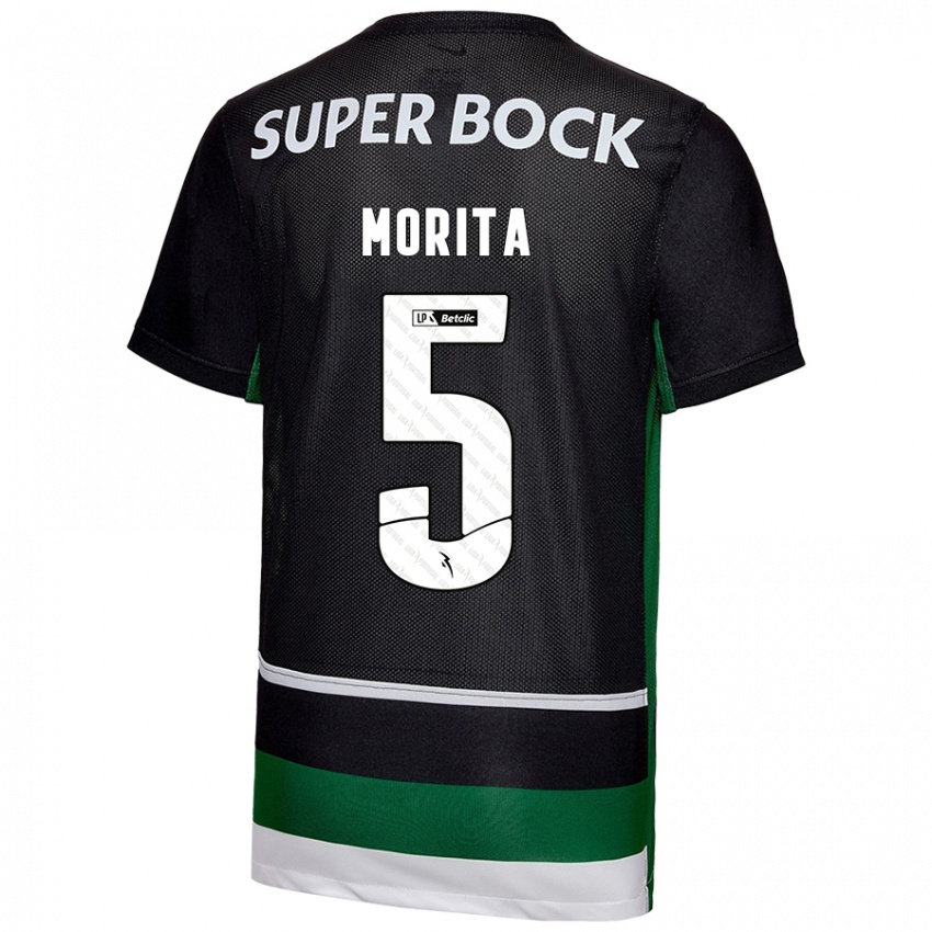 Kinder Hidemasa Morita #5 Schwarz Weiß Grün Heimtrikot Trikot 2024/25 T-Shirt