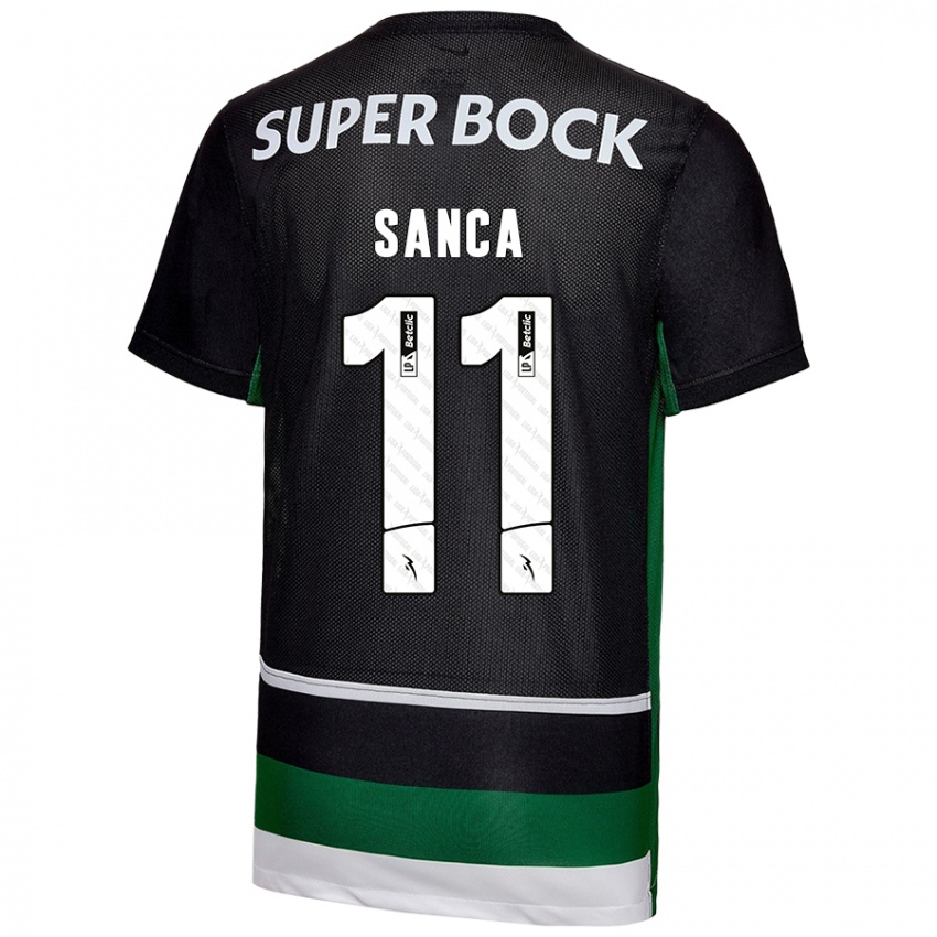 Kinder Pedro Sanca #11 Schwarz Weiß Grün Heimtrikot Trikot 2024/25 T-Shirt