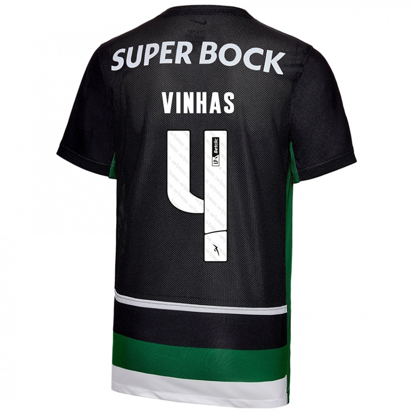 Kinder Gabriela Vinhas #4 Schwarz Weiß Grün Heimtrikot Trikot 2024/25 T-Shirt