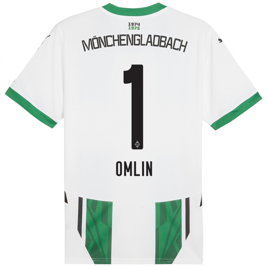 Kinder Jonas Omlin #1 Weiß Grün Heimtrikot Trikot 2024/25 T-Shirt