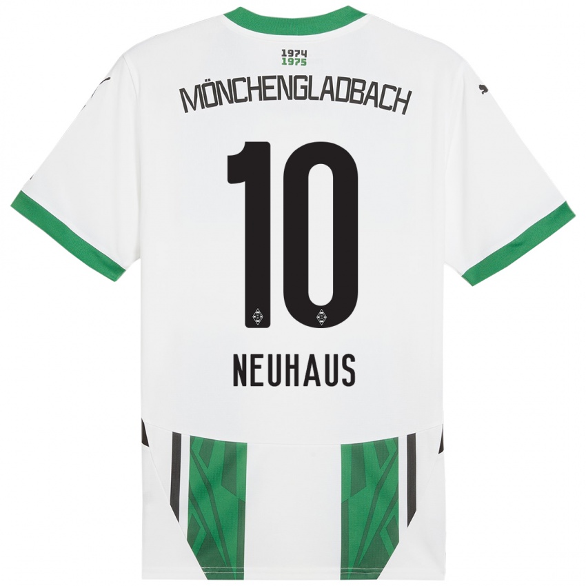 Kinder Florian Neuhaus #10 Weiß Grün Heimtrikot Trikot 2024/25 T-Shirt