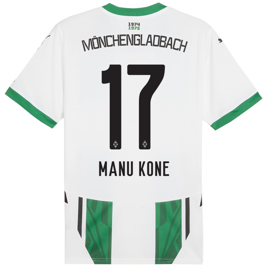 Kinder Manu Koné #17 Weiß Grün Heimtrikot Trikot 2024/25 T-Shirt