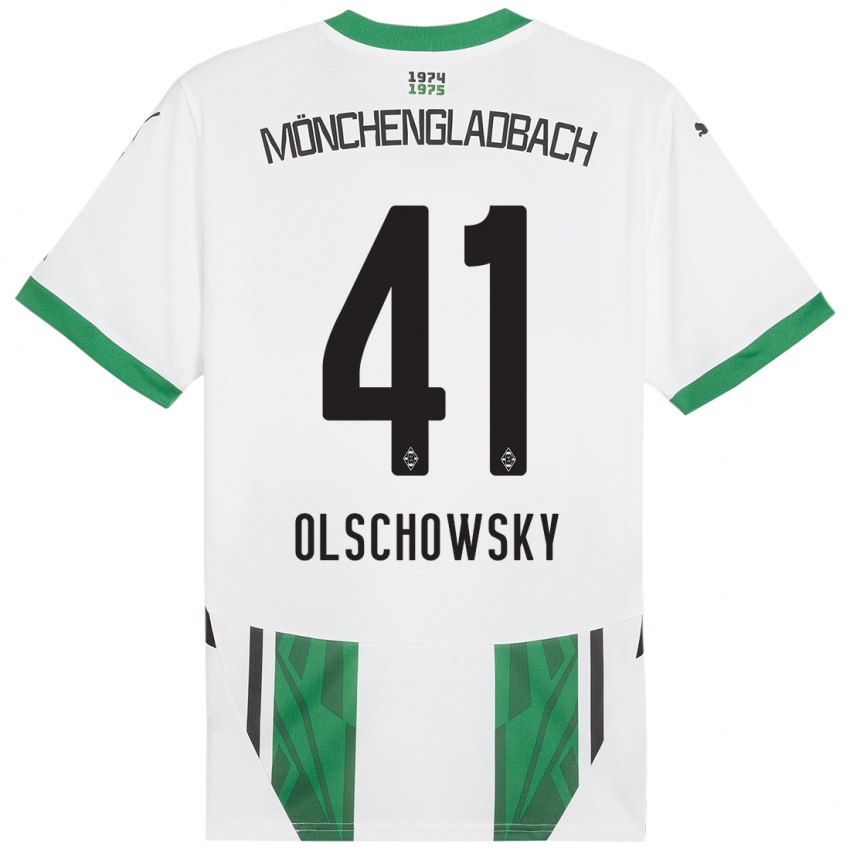 Kinder Jan Olschowsky #41 Weiß Grün Heimtrikot Trikot 2024/25 T-Shirt