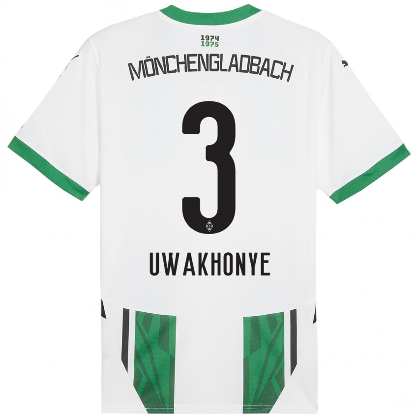 Kinder Joshua Uwakhonye #3 Weiß Grün Heimtrikot Trikot 2024/25 T-Shirt