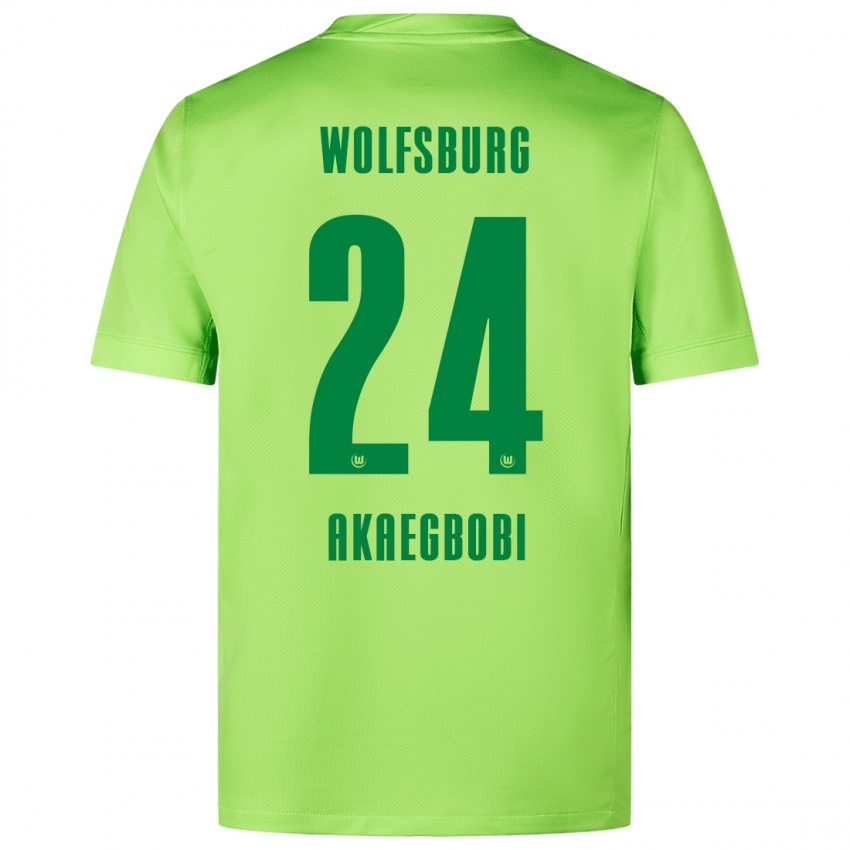 Kinder Jonathan Akaegbobi #24 Fluoreszierendes Grün Heimtrikot Trikot 2024/25 T-Shirt