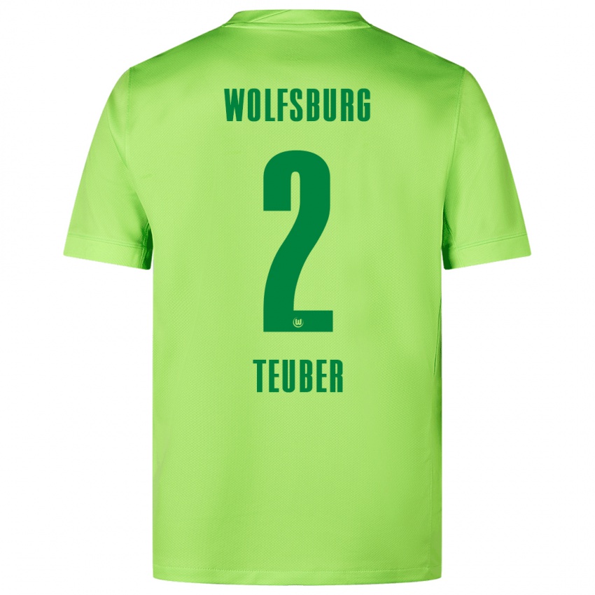 Kinder Julius Teuber #2 Fluoreszierendes Grün Heimtrikot Trikot 2024/25 T-Shirt