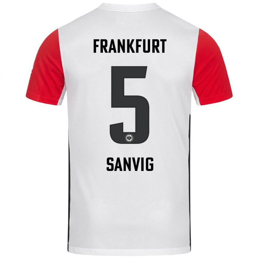 Kinder Pernille Sanvig #5 Weiß Rot Heimtrikot Trikot 2024/25 T-Shirt