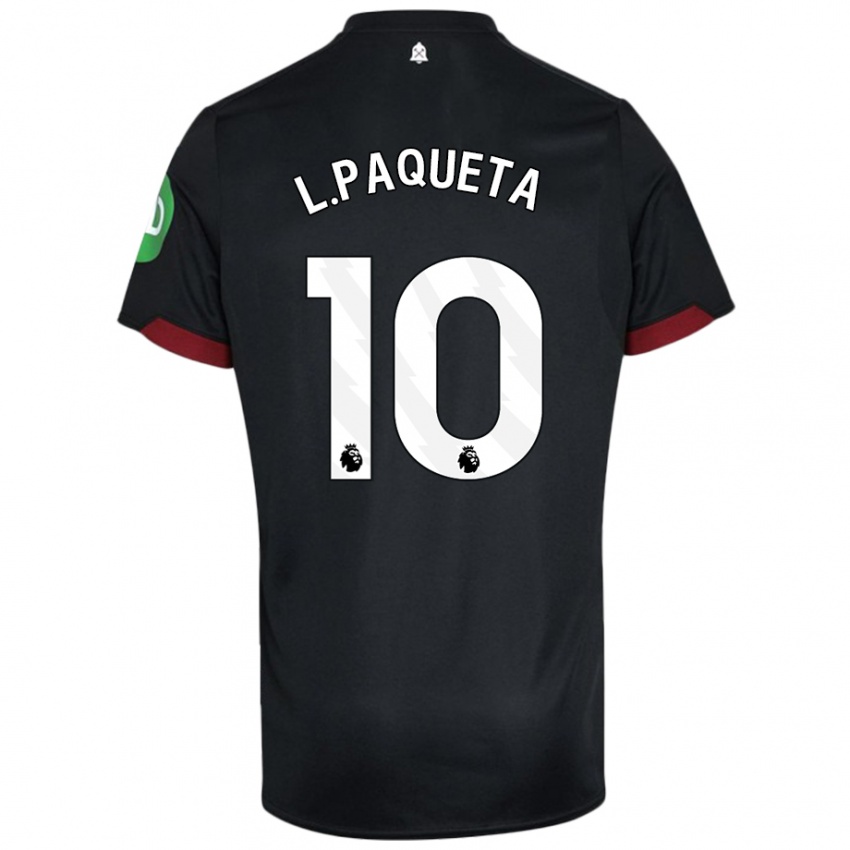 Kinder Lucas Paqueta #10 Schwarz Weiß Auswärtstrikot Trikot 2024/25 T-Shirt