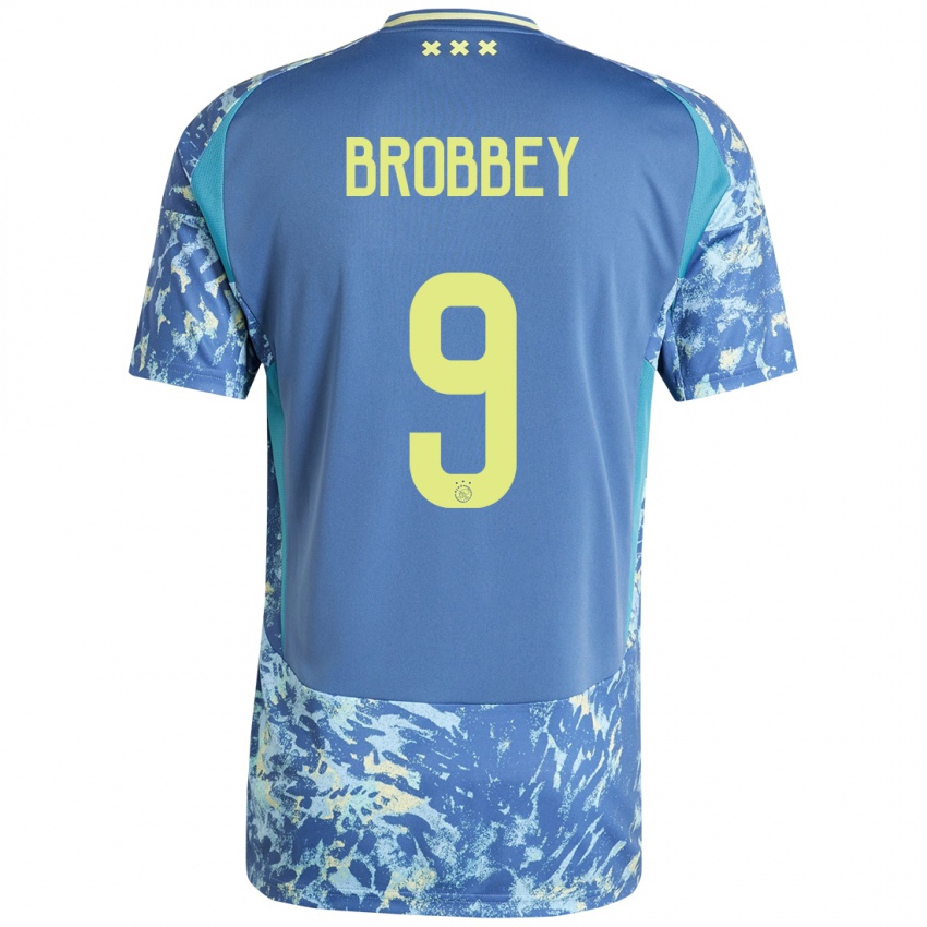 Kinder Brian Brobbey #9 Grau Blau Gelb Auswärtstrikot Trikot 2024/25 T-Shirt