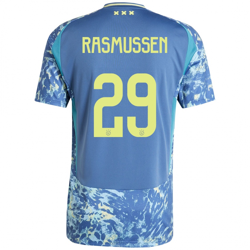 Kinder Christian Rasmussen #29 Grau Blau Gelb Auswärtstrikot Trikot 2024/25 T-Shirt