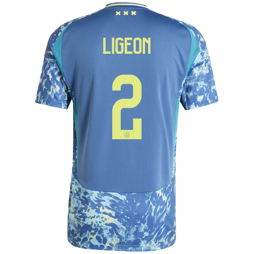 Kinder Ruben Ligeon #2 Grau Blau Gelb Auswärtstrikot Trikot 2024/25 T-Shirt