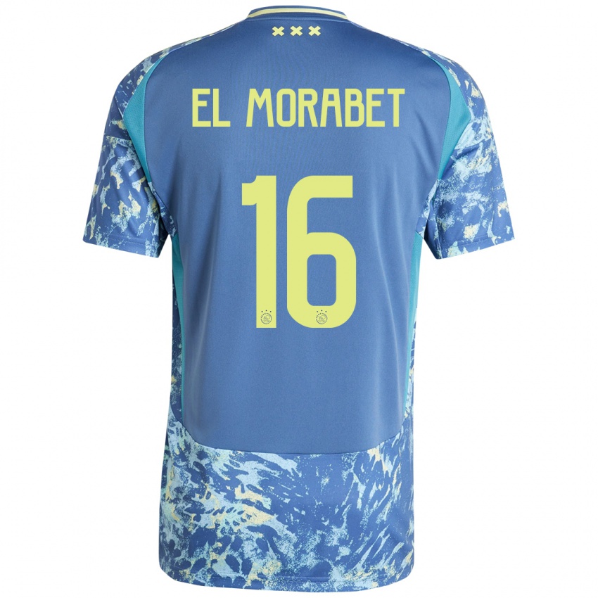 Kinder Younes El Morabet #16 Grau Blau Gelb Auswärtstrikot Trikot 2024/25 T-Shirt