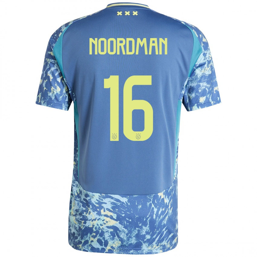 Kinder Danique Noordman #16 Grau Blau Gelb Auswärtstrikot Trikot 2024/25 T-Shirt