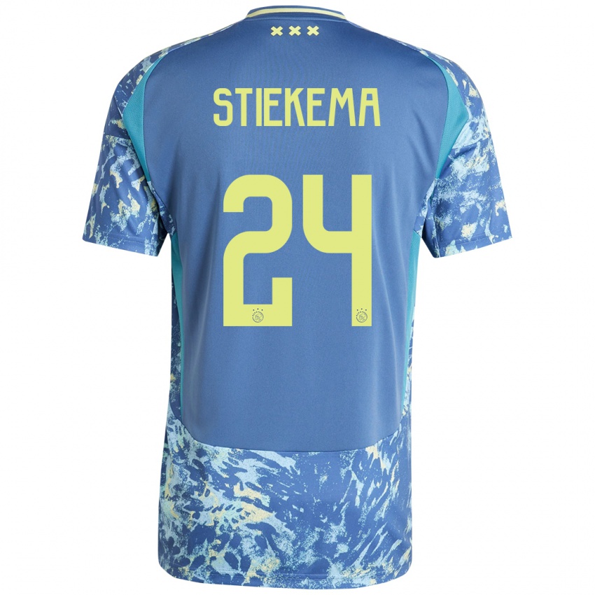 Kinder Iris Stiekema #24 Grau Blau Gelb Auswärtstrikot Trikot 2024/25 T-Shirt