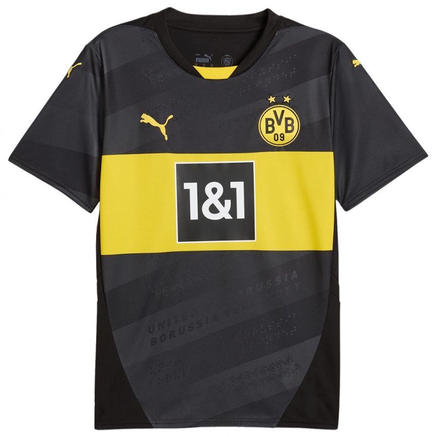 Kinder Youssoufa Moukoko #18 Schwarz Gelb Auswärtstrikot Trikot 2024/25 T-Shirt