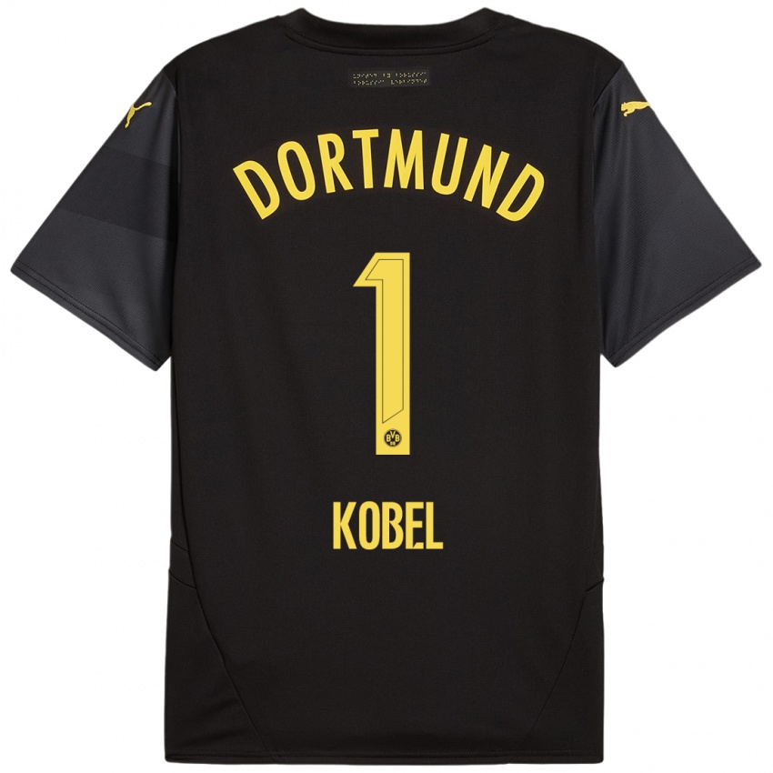 Kinder Gregor Kobel #1 Schwarz Gelb Auswärtstrikot Trikot 2024/25 T-Shirt