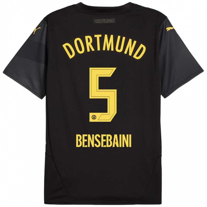 Kinder Ramy Bensebaini #5 Schwarz Gelb Auswärtstrikot Trikot 2024/25 T-Shirt