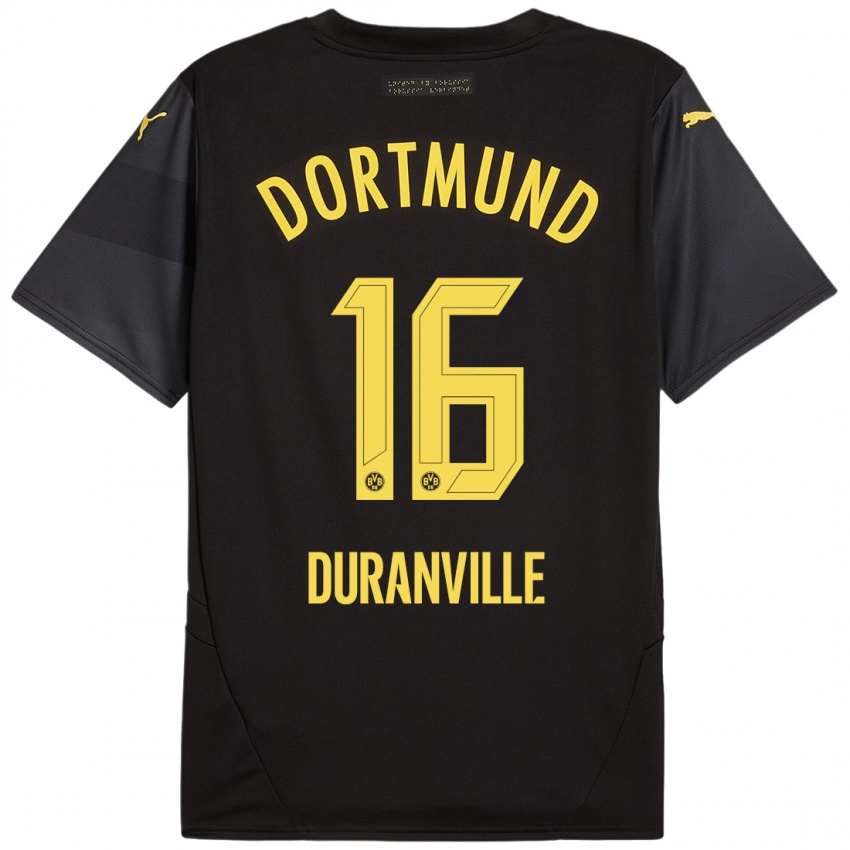 Kinder Julien Duranville #16 Schwarz Gelb Auswärtstrikot Trikot 2024/25 T-Shirt