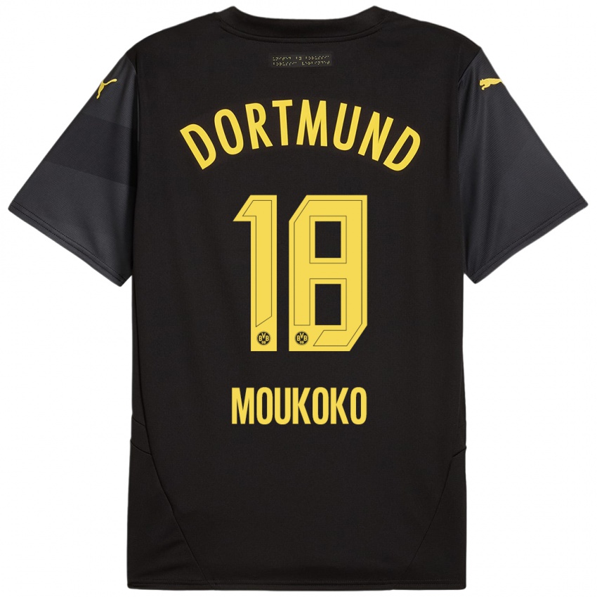 Kinder Youssoufa Moukoko #18 Schwarz Gelb Auswärtstrikot Trikot 2024/25 T-Shirt