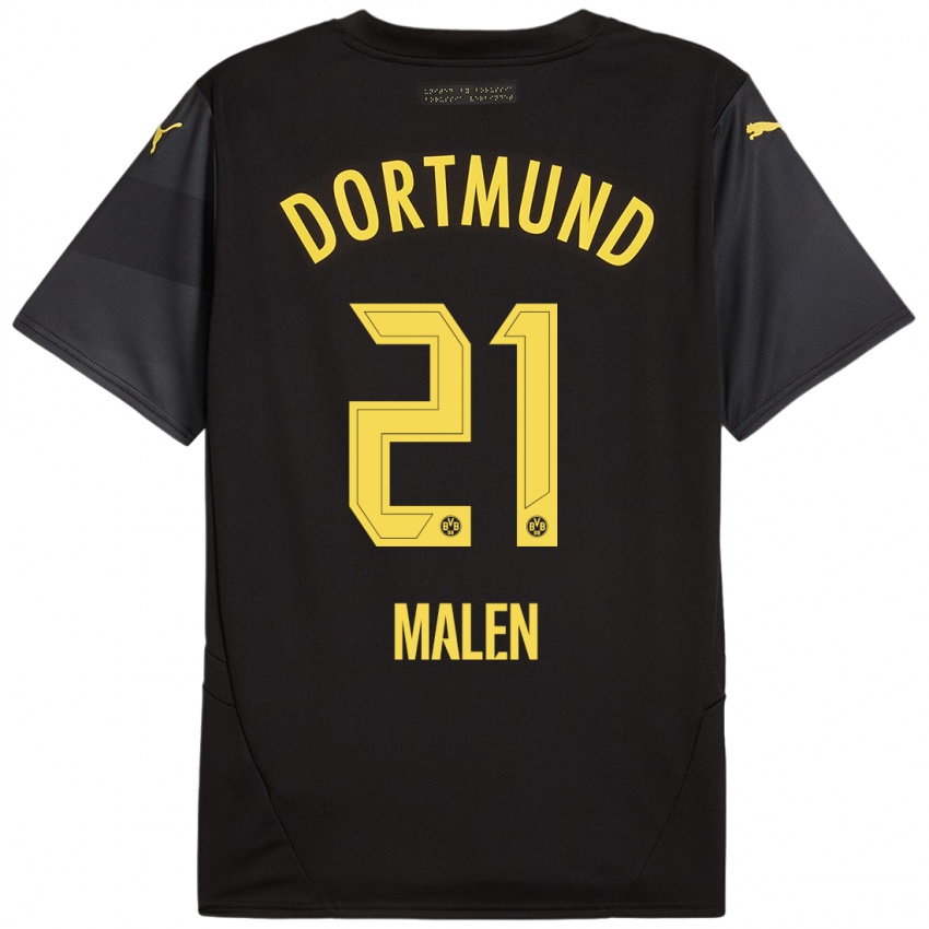 Kinder Donyell Malen #21 Schwarz Gelb Auswärtstrikot Trikot 2024/25 T-Shirt