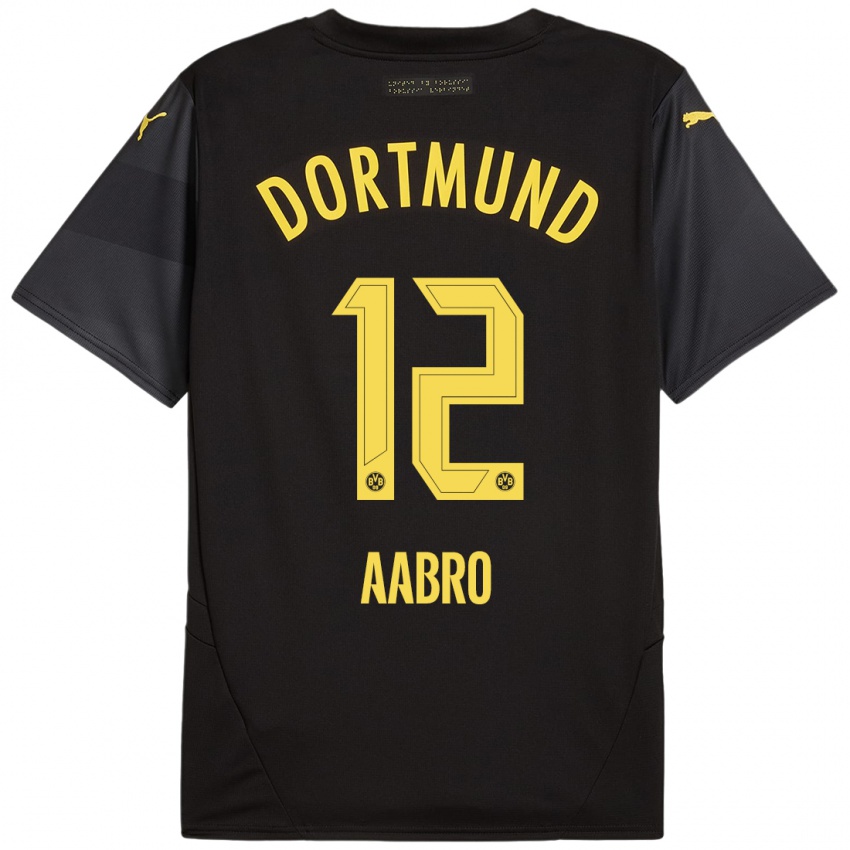 Kinder Gustav Aabro #12 Schwarz Gelb Auswärtstrikot Trikot 2024/25 T-Shirt