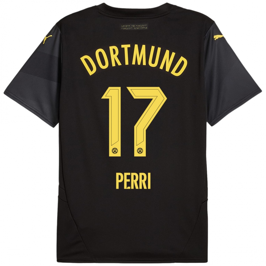 Kinder Luca Perri #17 Schwarz Gelb Auswärtstrikot Trikot 2024/25 T-Shirt