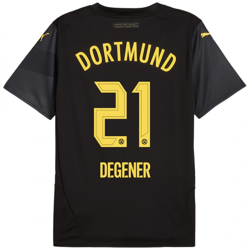 Kinder Tim Degener #21 Schwarz Gelb Auswärtstrikot Trikot 2024/25 T-Shirt