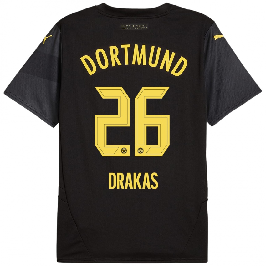 Kinder Babis Drakas #26 Schwarz Gelb Auswärtstrikot Trikot 2024/25 T-Shirt