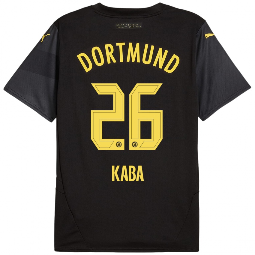 Kinder Mussa Kaba #26 Schwarz Gelb Auswärtstrikot Trikot 2024/25 T-Shirt