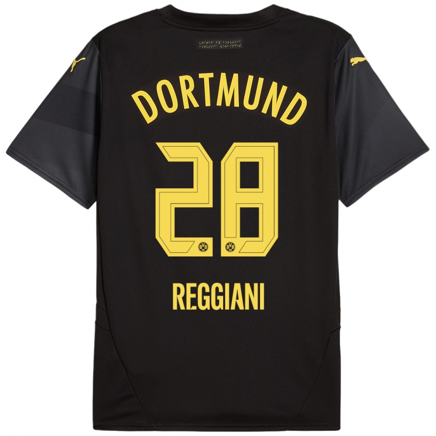 Kinder Luca Reggiani #28 Schwarz Gelb Auswärtstrikot Trikot 2024/25 T-Shirt