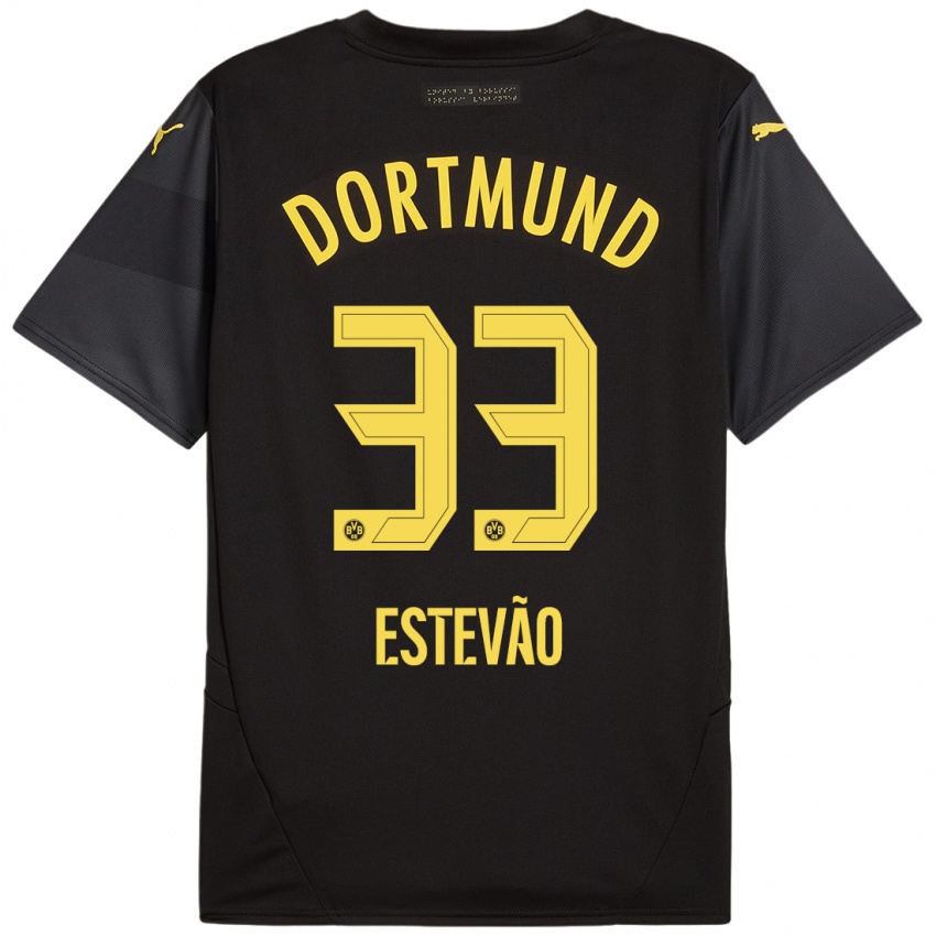 Kinder Tiago Estevão #33 Schwarz Gelb Auswärtstrikot Trikot 2024/25 T-Shirt