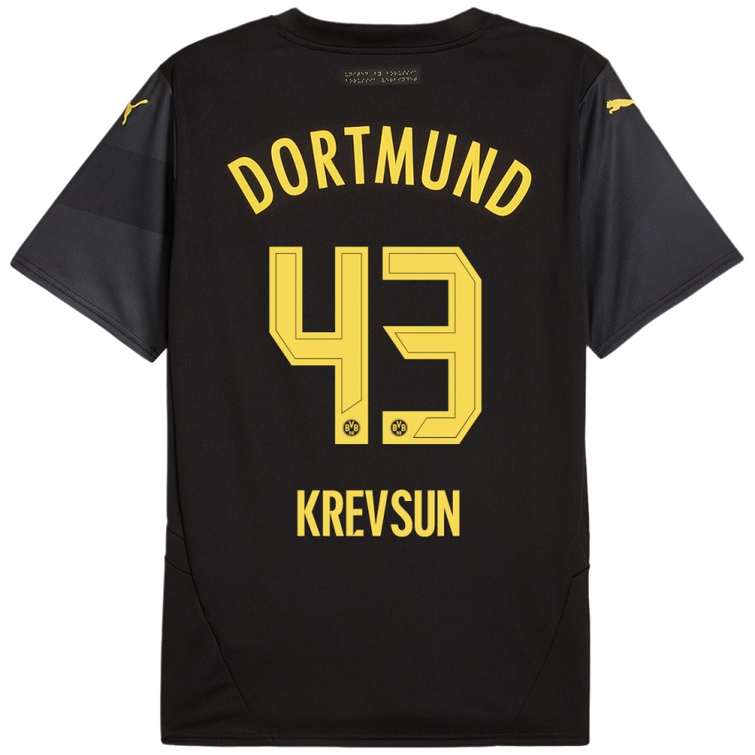 Kinder Danylo Krevsun #43 Schwarz Gelb Auswärtstrikot Trikot 2024/25 T-Shirt