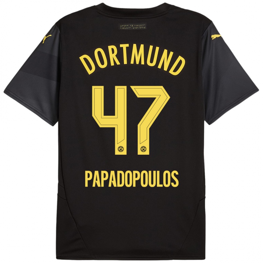 Kinder Antonios Papadopoulos #47 Schwarz Gelb Auswärtstrikot Trikot 2024/25 T-Shirt