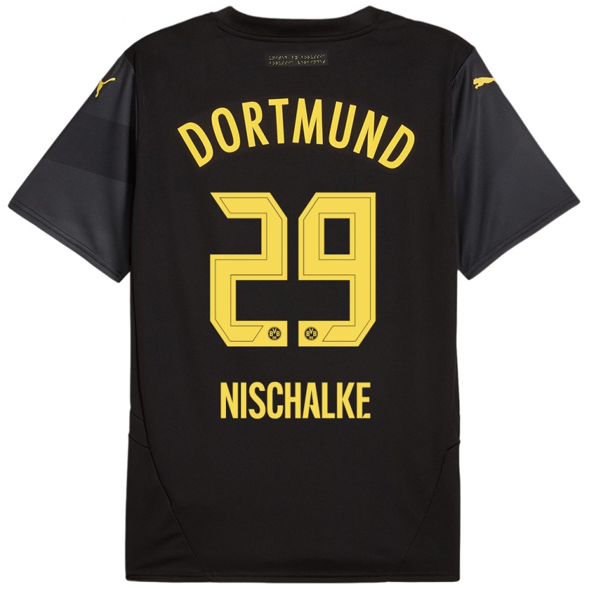 Kinder Jermain Nischalke #29 Schwarz Gelb Auswärtstrikot Trikot 2024/25 T-Shirt