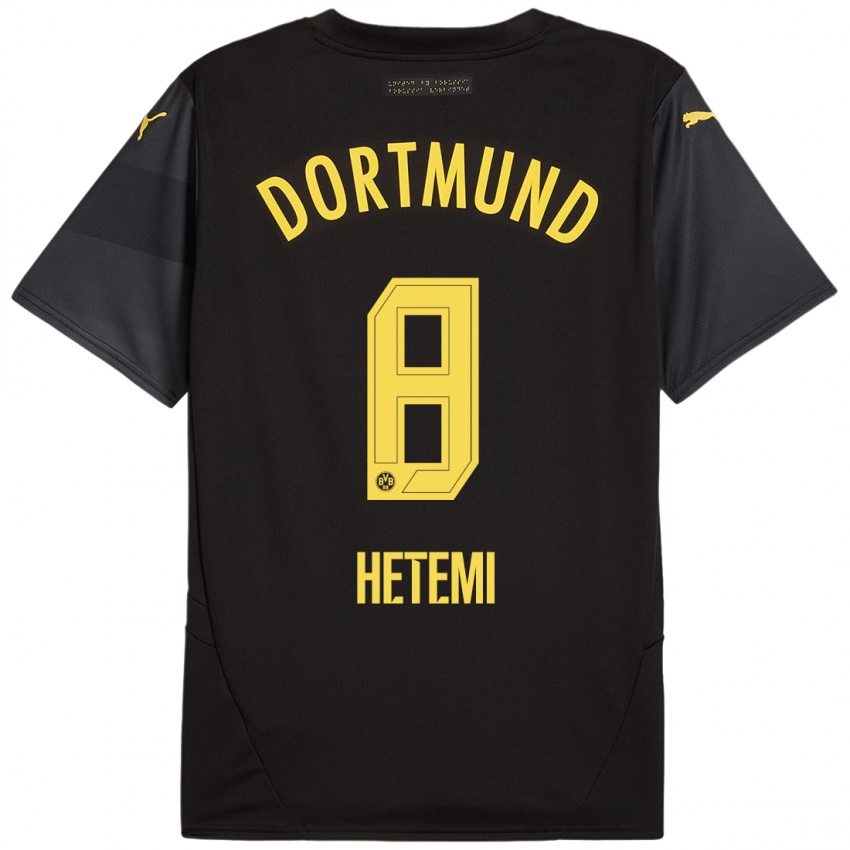 Kinder Rilind Hetemi #8 Schwarz Gelb Auswärtstrikot Trikot 2024/25 T-Shirt