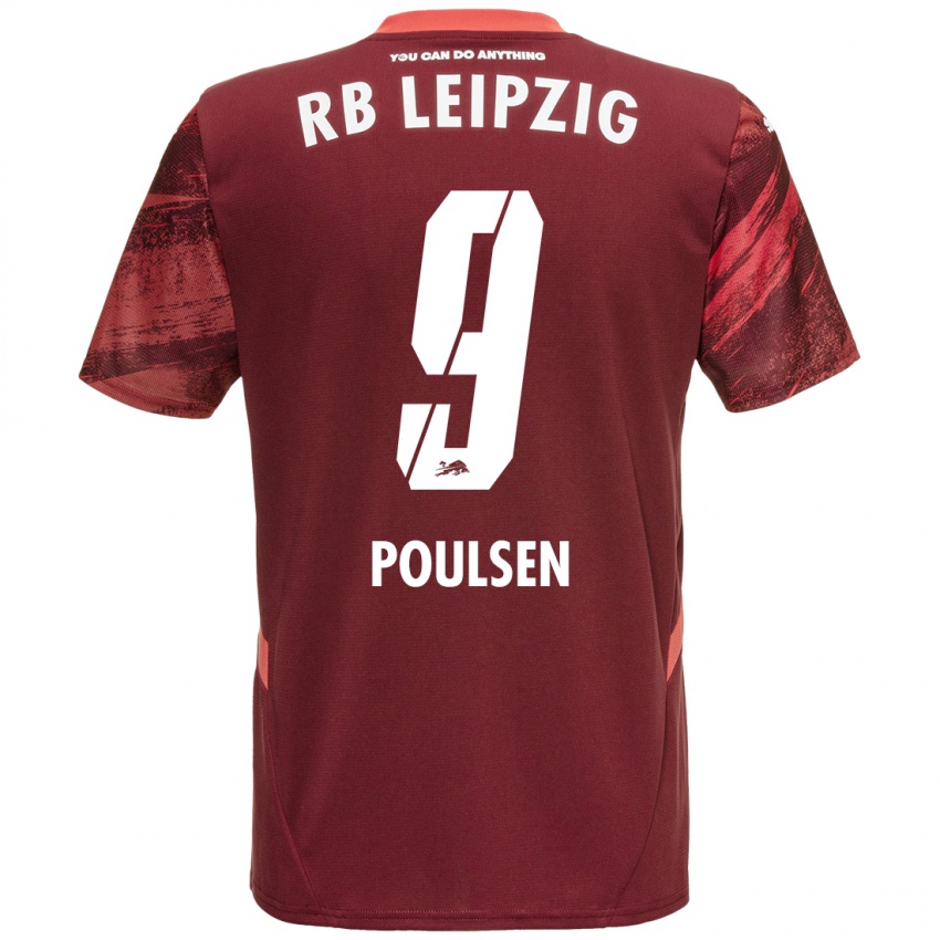 Kinder Yussuf Poulsen #9 Burgunderrot Auswärtstrikot Trikot 2024/25 T-Shirt