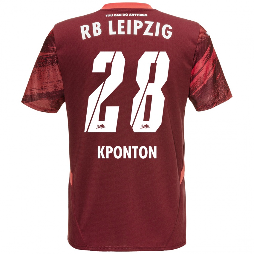 Kinder Marwan Kponton #28 Burgunderrot Auswärtstrikot Trikot 2024/25 T-Shirt