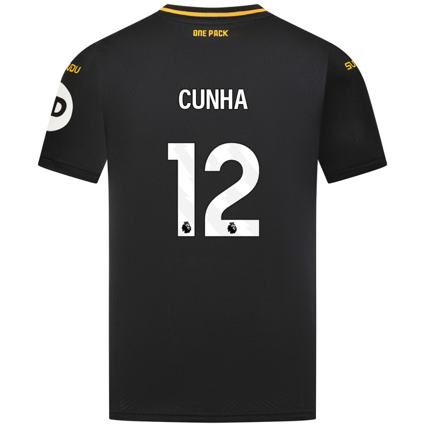 Kinder Matheus Cunha #12 Schwarz Auswärtstrikot Trikot 2024/25 T-Shirt