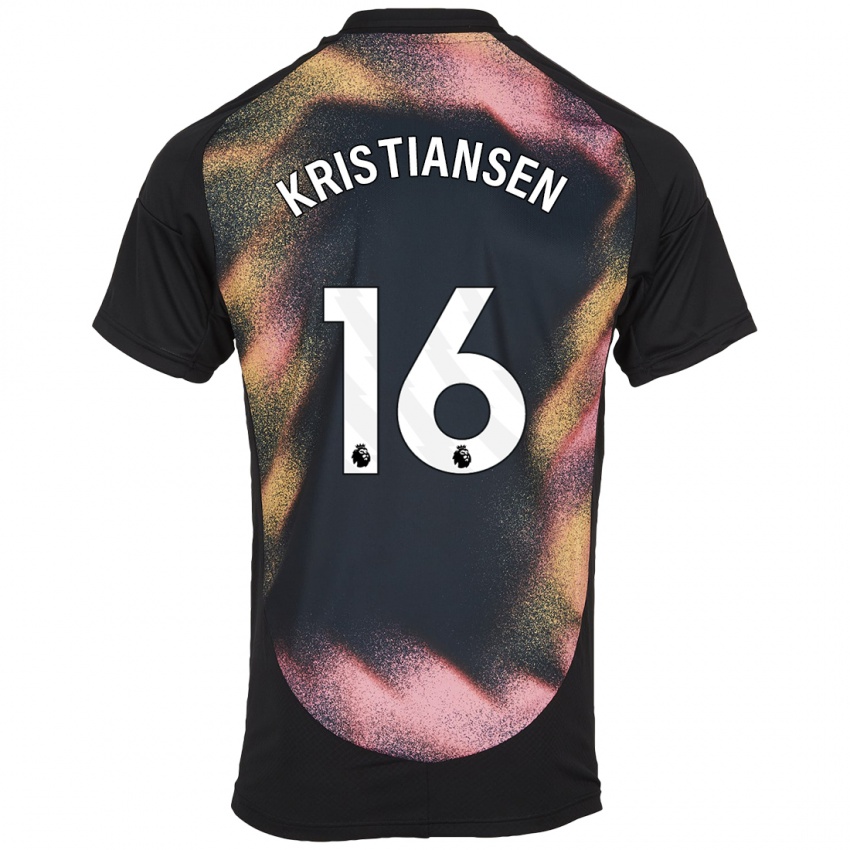 Kinder Victor Kristiansen #16 Schwarz Weiß Auswärtstrikot Trikot 2024/25 T-Shirt