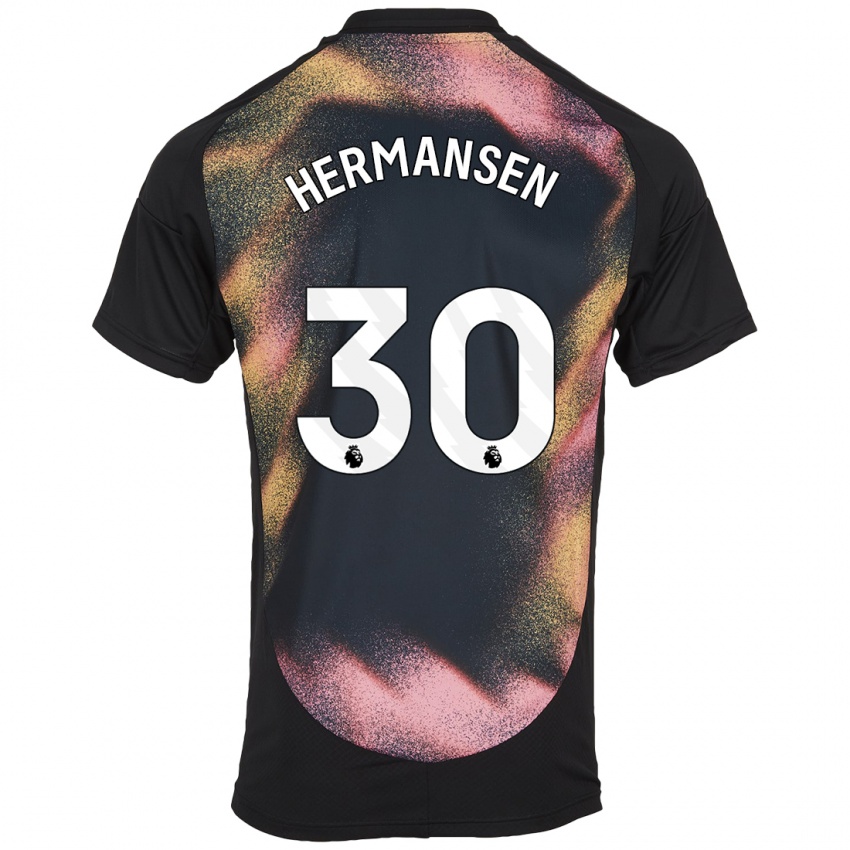 Kinder Mads Hermansen #30 Schwarz Weiß Auswärtstrikot Trikot 2024/25 T-Shirt